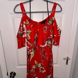 RACHEL Rachel Roy “Marcella” flounce sleeve midi dress in Orange Floral